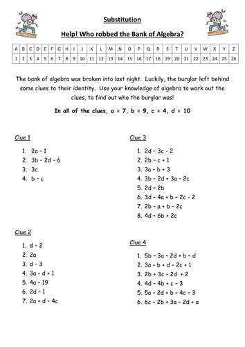 Substitution - Bank of Algebra Code Breaker