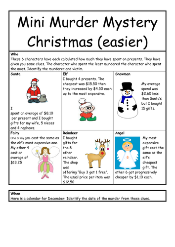 Murder mystery for Christmas  Teaching Resources