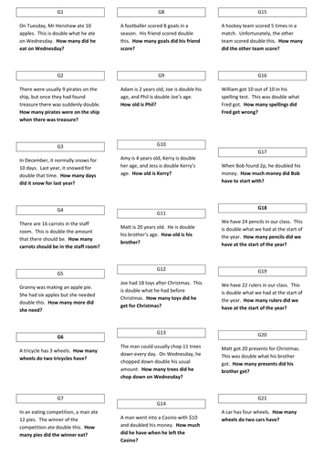 Differentiated word problems for doubling