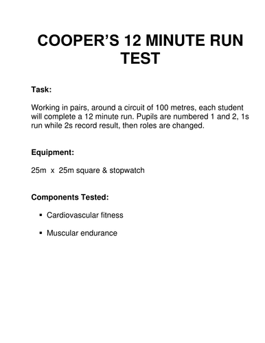 Fitness Test Information Sheets