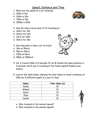 Calculating Speed Distance Time Worksheet