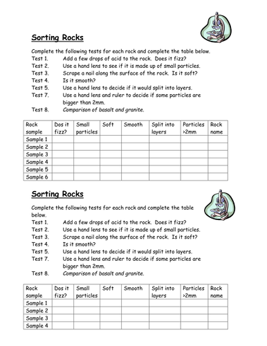 sorting rocks activity