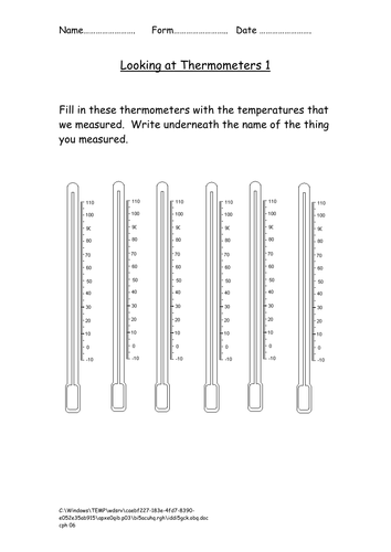 Thermometer Worksheets by chrisphughes - Teaching Resources - TES