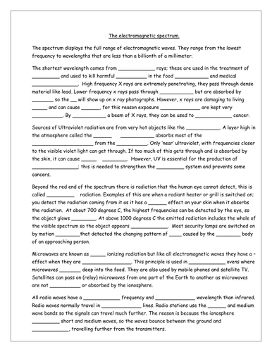 The electromagnetic spectrum fill the gaps