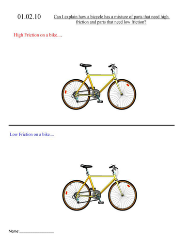 Diagram of bike to identify friction | Teaching Resources