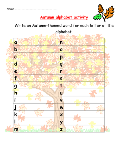 Fall words dictionary alphabet activity