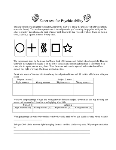 Zener test or are you Psychic (Analyzing Data)
