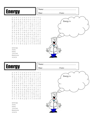 Energy wordsearch | Teaching Resources