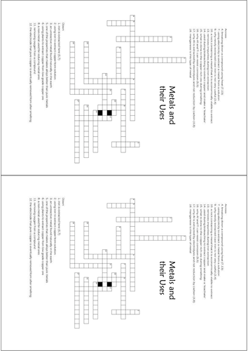 Metals and their uses crossword Teaching Resources