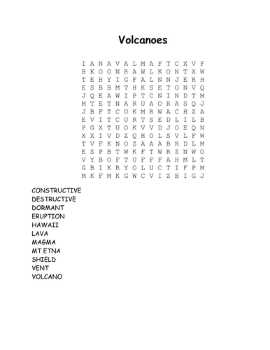 Volcano Volcano Word Search