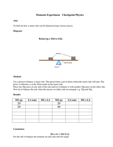 Balancing A Meter Rule Experiment Handout 