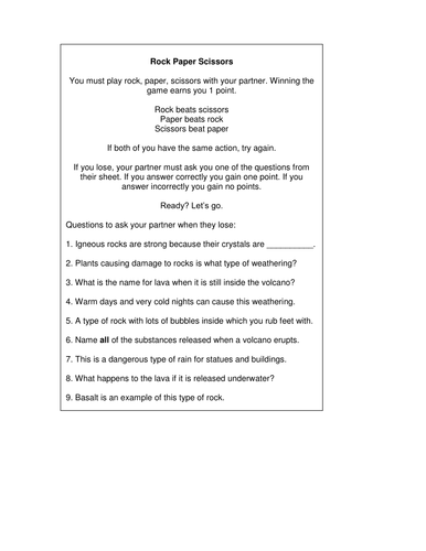 The Rock Cycle Rock Paper Scissors Game
