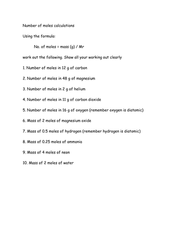 Mole conversion worksheet 1 image