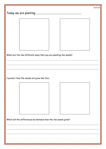 Handout to predict how plants will grow