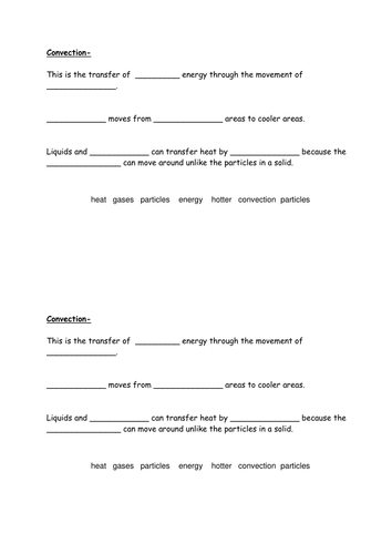 Convection cloze exercise