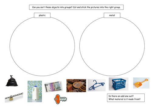 Simple sorting activity metals plastics