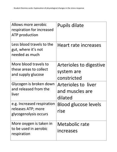 Stress Response "Fight or Flight" Domino Cards