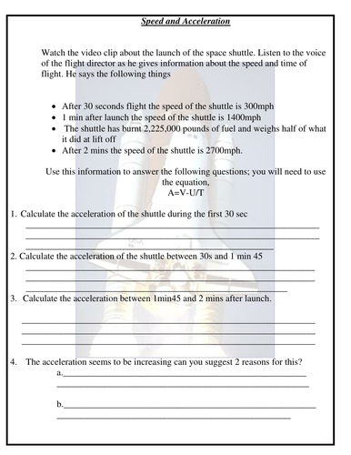 Space shuttle acceleration