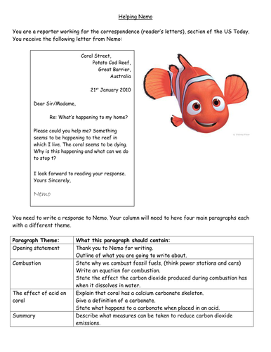 Ocean Acidification - Letter of Help from Nemo