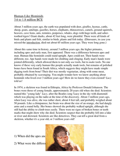 Early man-Lucy the hominid comprehension