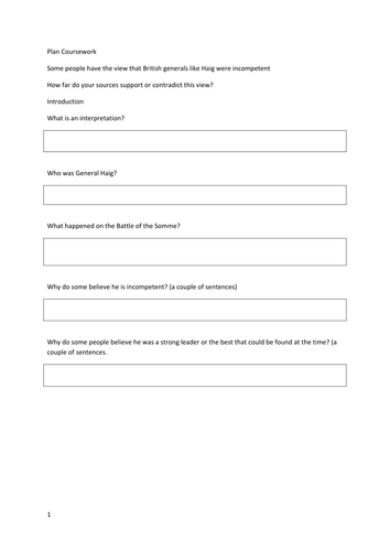 Was Haig Incompetent? - Planning Sheet