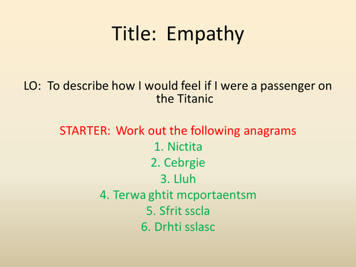 Titanic History lesson-Empathy with the Passengers