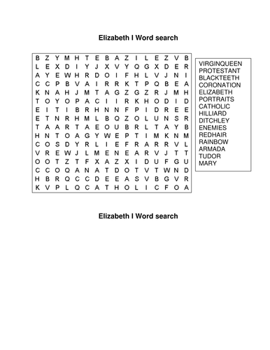 Elizabeth I Wordsearch