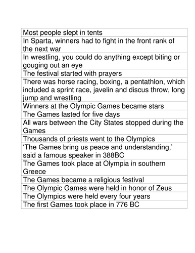 Olympics facts sheet | Teaching Resources