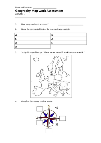 Straightforward Map Skills test