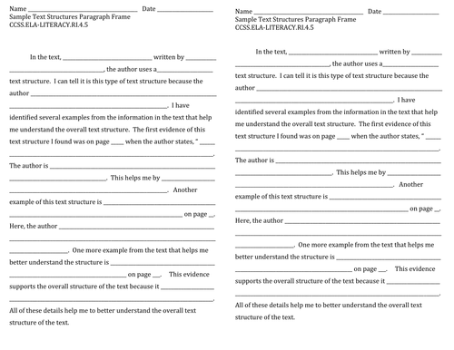 Sample Text Structures Paragraph Frame | Teaching Resources