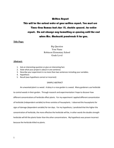 Science Fair Written Report Template Printable Templates Free 3512