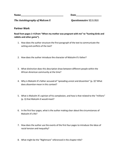 ELA 12.1.1 Personal Narrative (Malcolm X) Part I