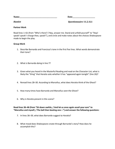 ELA Module 11.1.2 Part I (Hamlet)