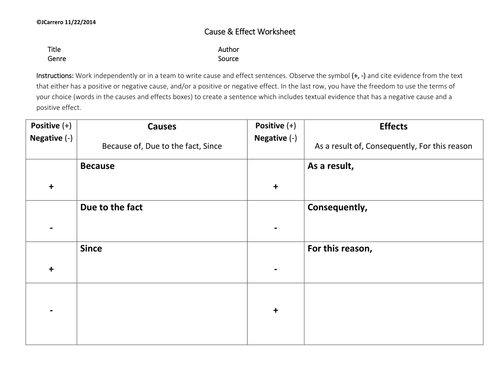 Cause & Effect Worksheet | Teaching Resources