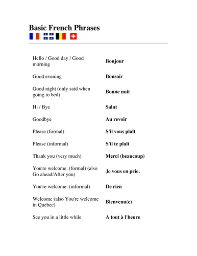 Basic French Words phrases By UK Teaching Resources TES