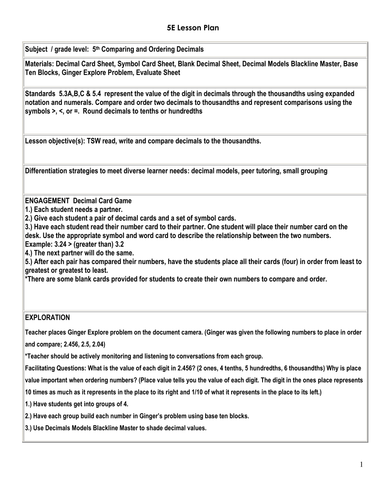 Read, Write, and Compare Decimals | Teaching Resources