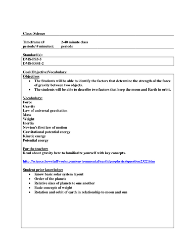 Gravitational Force | Teaching Resources