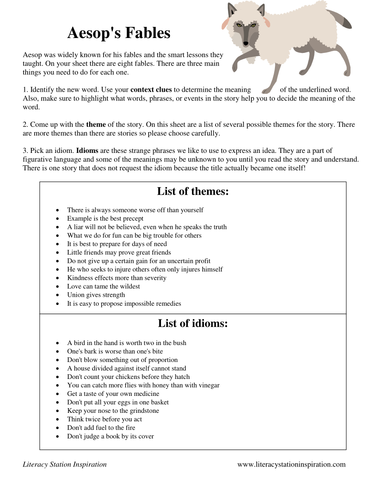 Themes In Aesop S Fables Teaching Resources