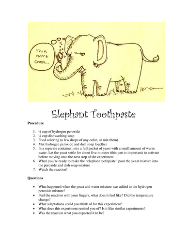 Elephant Toothpaste Experiment by pugsleya - Teaching Resources - Tes