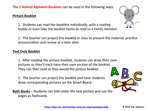 Animal Alphabet Mini Books in English - 1 Illustrated, 1 Text Only