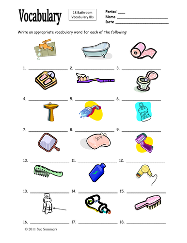 Bathroom Vocabulary 18 IDs Activity for Any Language