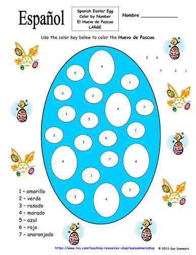 Spanish Easter Egg Color by Number - Huevo de Pascua