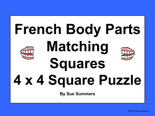 French Body Parts 4 x 4 Matching Squares Puzzle - Le Corps