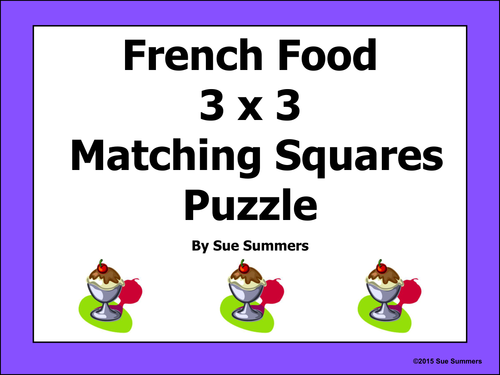 French Food 3 x 3 Matching Squares Puzzle