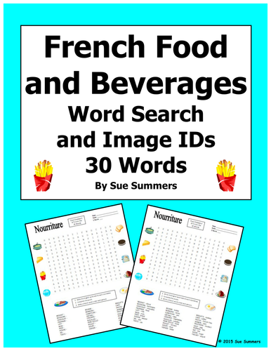 French Food and Beverages Word Search Puzzle and Image IDs