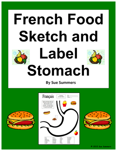 French Food Sketch and Label Full Stomach Vocabulary Activity