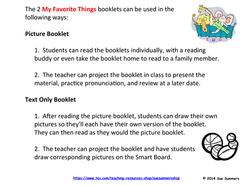 My Favorite Things - 2 Emergent Reader Booklets in English