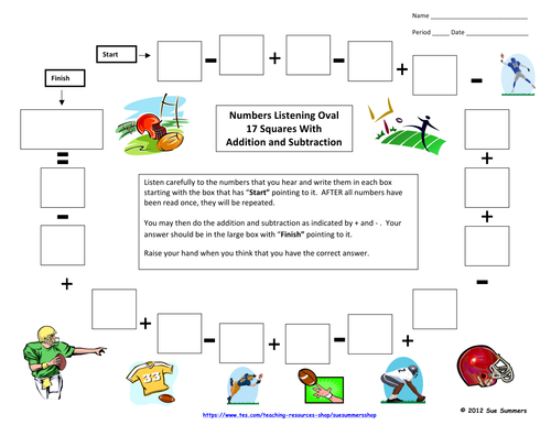 Numbers and Math Listening Activity - Football Theme - English