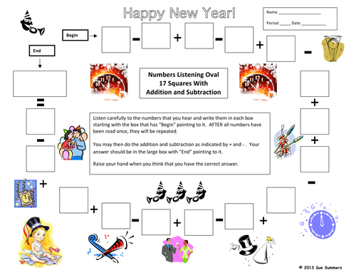 Numbers and Math Listening Activity - New Year's Theme - English