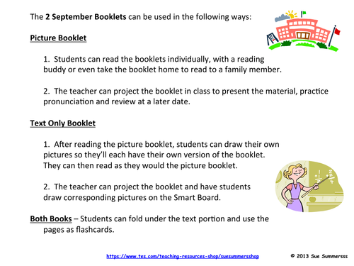 September and School Emergent Reader 2 Booklets in English